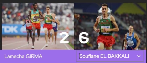 Head-to-head competitions between Soufiane El Bakkali and Lamecha Girma. A screenshot of World athletics stats page