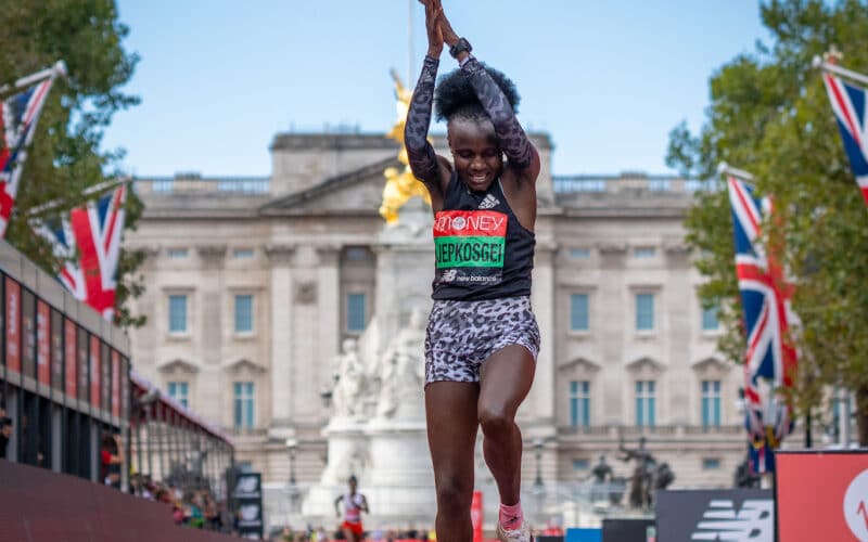 Joyciline Jepkosgei, winner of 2021 London Marathon. Photo by Organizers