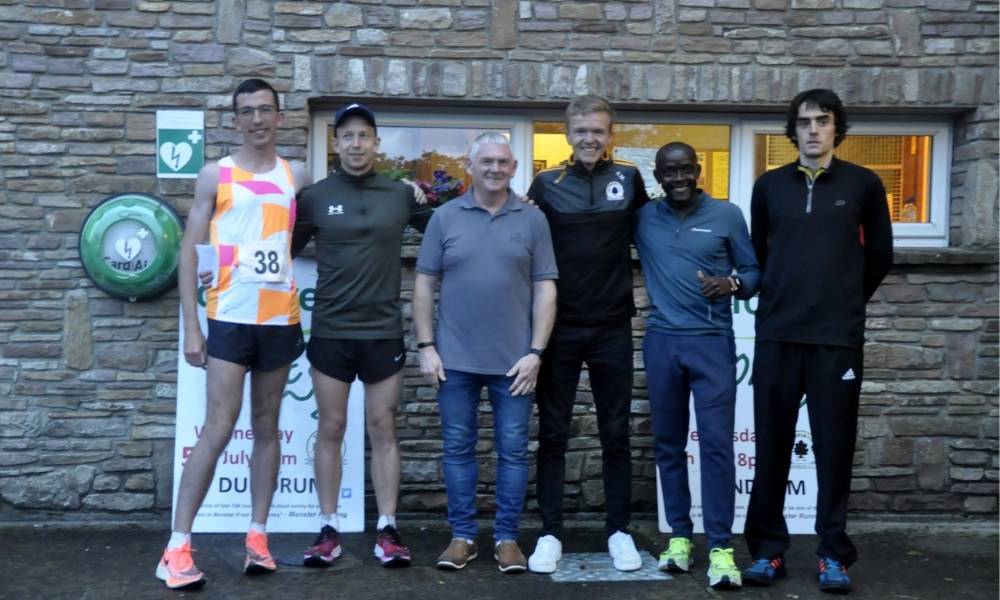 First 5 Men Coillte 10k Road Race Dundrum Left to Right: 3rd Kane Collins (Donore Harriers), 5th Mossy Bracken (Moycarkey Coolcroo), Pj Trait Coillte, 1st Kevin Moore (Dundrum), 2nd Peter Brandon Somba (Dunboyne), 4th Declan Moore (Bilboa).