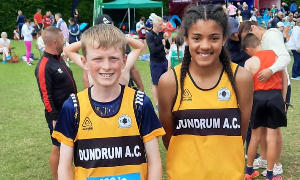 Dundrum AC's Albert Maher (Silver 600m) and Taylor O'Toole (12th 600m) who competed in the All Ireland Juvenile B Tack and Field Championships in Tullamore, Co Offaly.